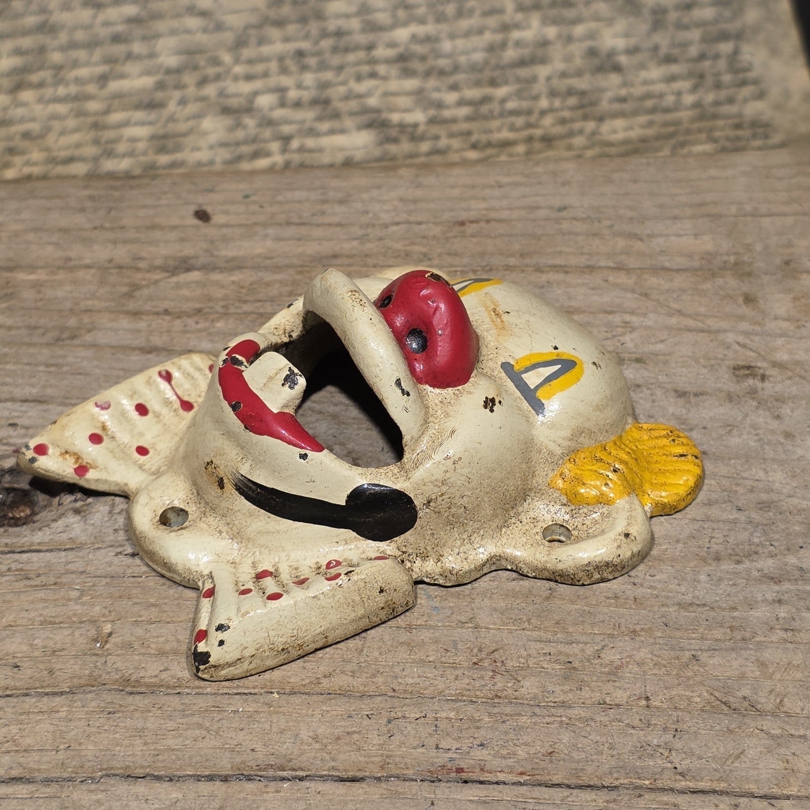 Antique Vintage Style Cast Iron wall mount folk art Clown Beer Bottle Opener