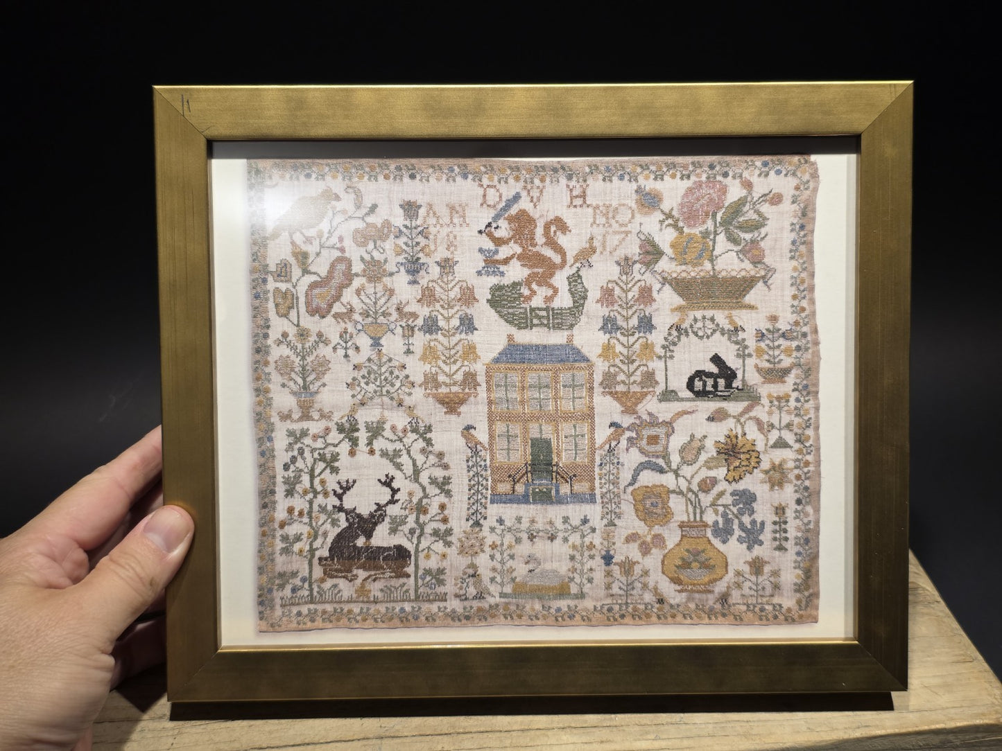 11" x 8.5" Framed Sampler PRINT – Early American Folk Embroidery Design