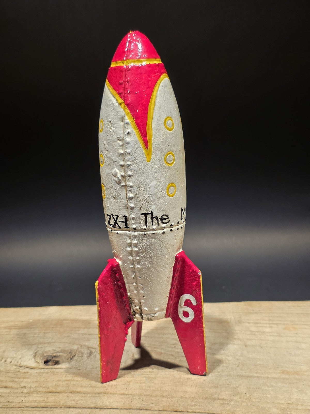 9" Antique Style Cast Iron Moon Rocket Coin Bank