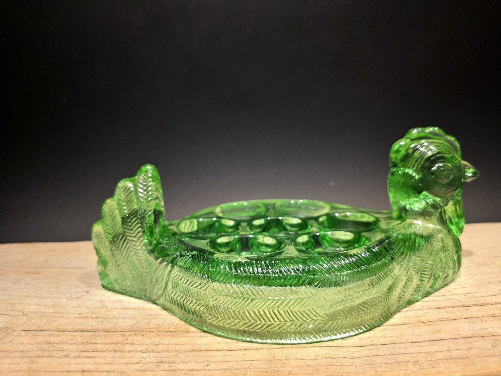 Vintage Antique Style Green Depression Glass Nesting Chicken Egg Holder