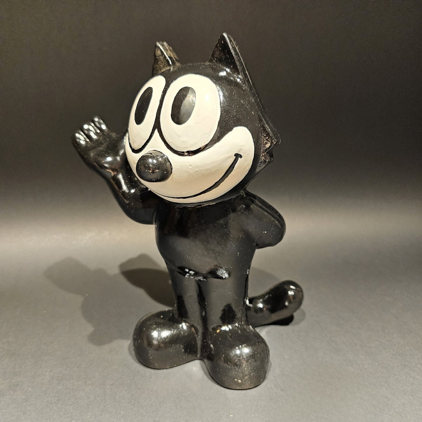 8 1/2" Antique Style Painted Black Cast Iron Felix Coin Bank