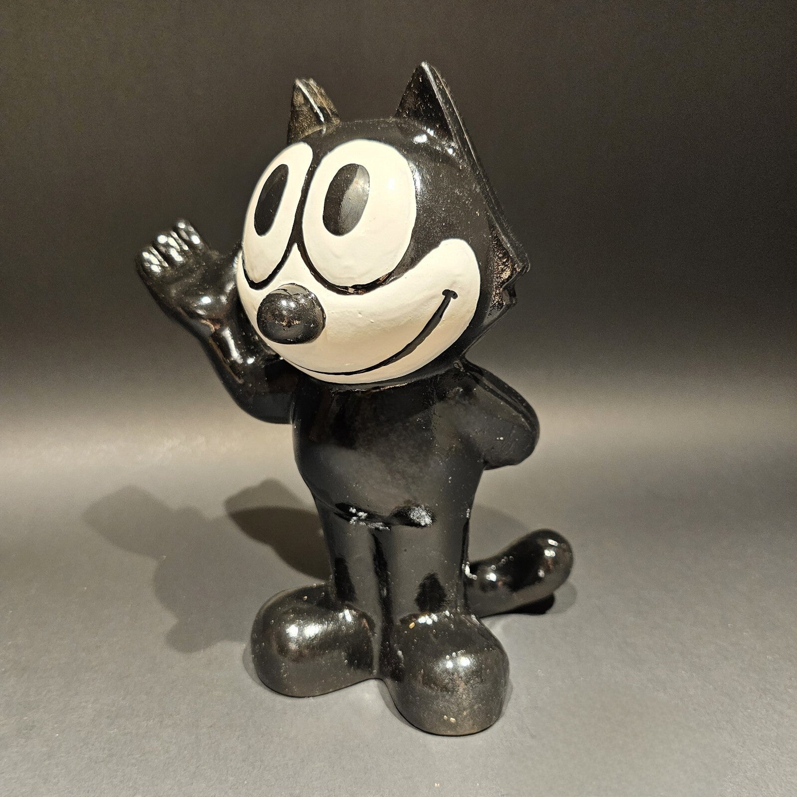 8 1/2" Antique Style Painted Black Cast Iron Felix Coin Bank