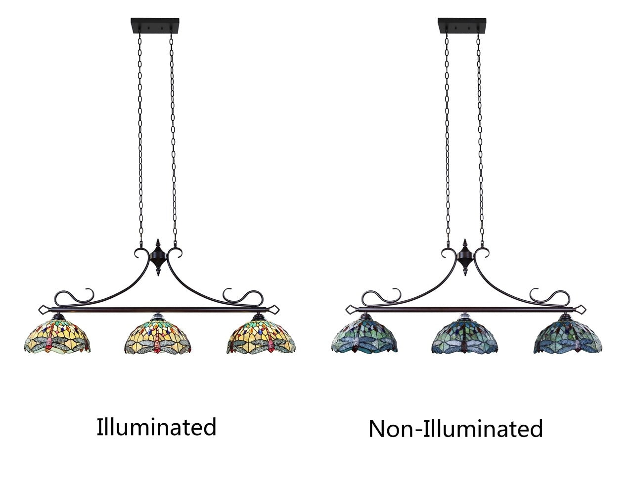 48" Stained Glass 3 light Dragonfly Island Billiard Pendant Light