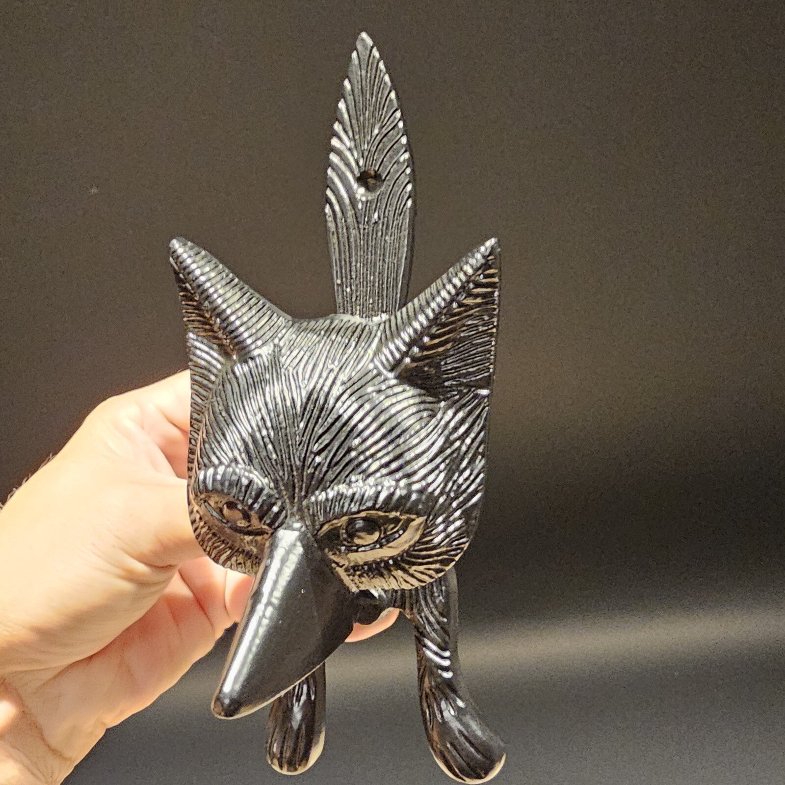 Antique Vintage Style Black Cast Iron FOX Head DOOR KNOCKER Hardware
