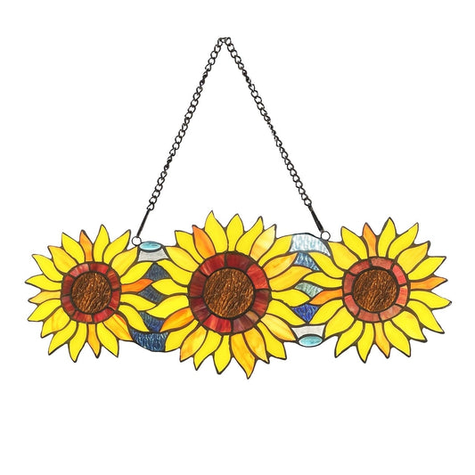 22" Stained Glass Sunflower Window Hanging Panel Suncatcher