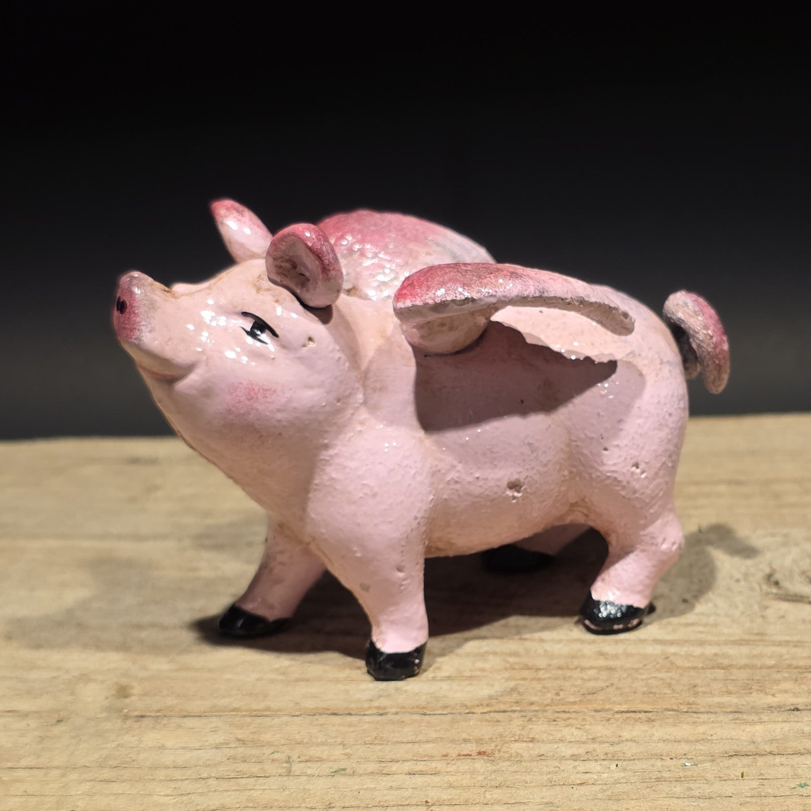 4" Vintage Style Cast Iron Flying Pig Coin Bank