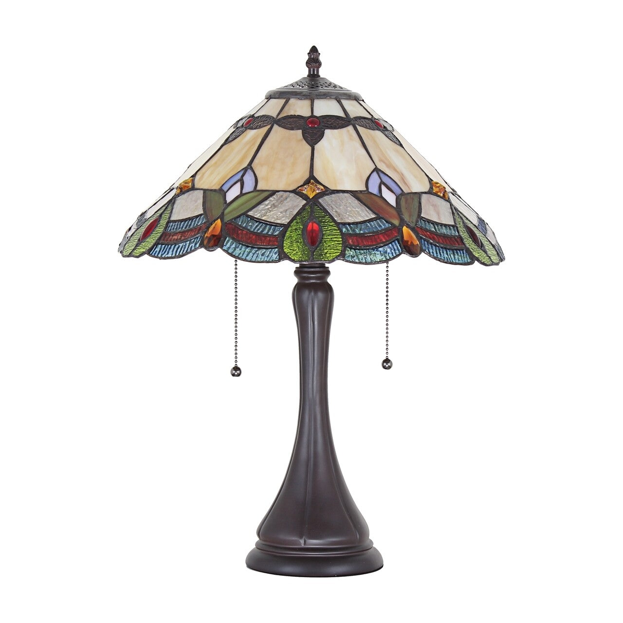 21.3" Amber Cream Colored Stained Glass Table Lamp