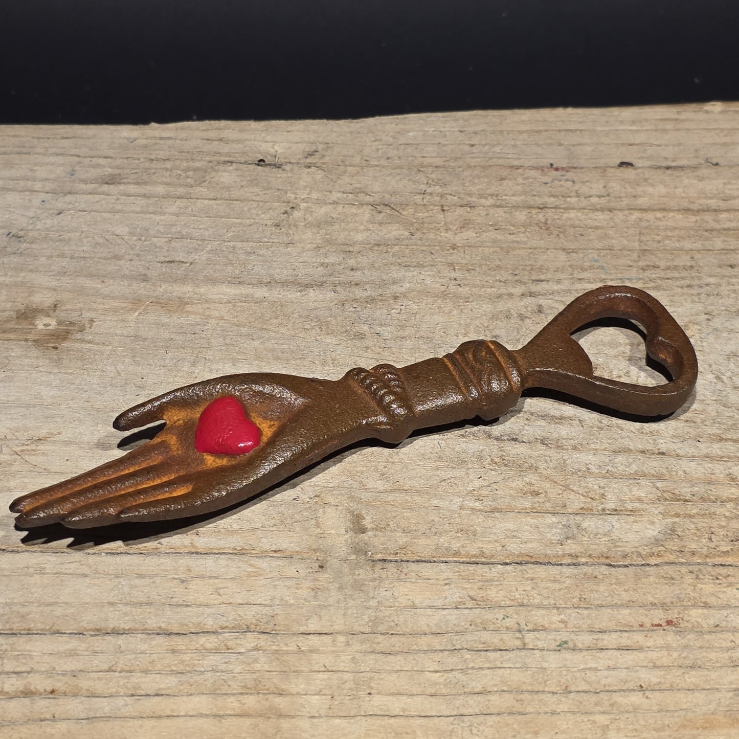 5 1/2" Cast Iron Heart in Hand Odd Fellows Bottle Opener