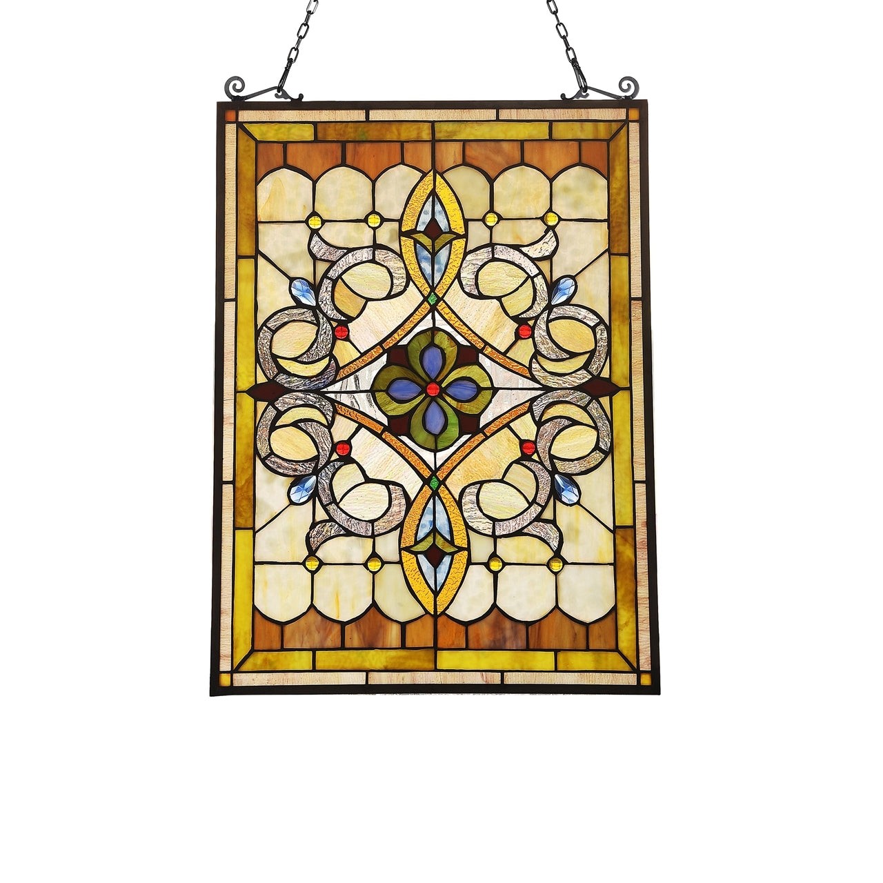 24.6" Antique Style Tiffany Style Stained Glass Window Panel Victorian