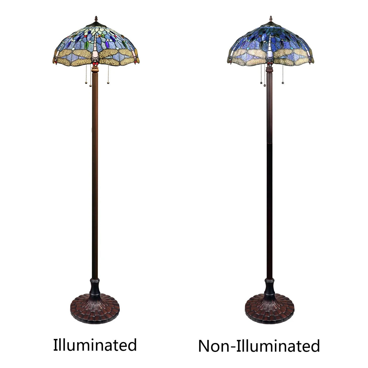 64.76" Antique Vintage Style Stained Glass Floor Lamp
