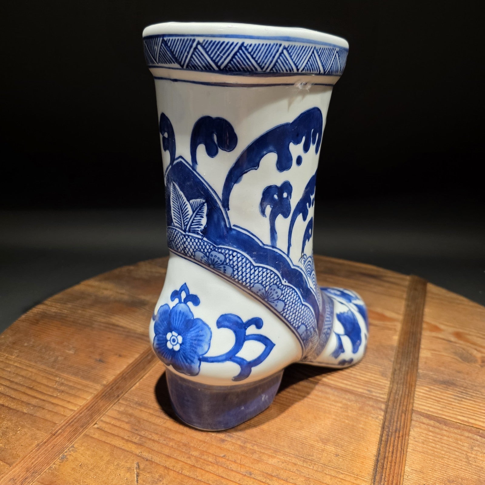 Blue And White Victorian Boot Vase/ Planter