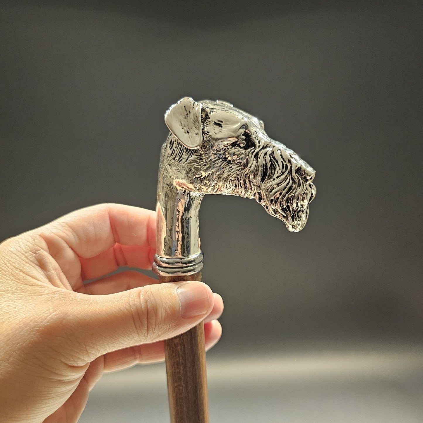 36" Antique Style Fox Terrier Dog Head Walking Stick Cane