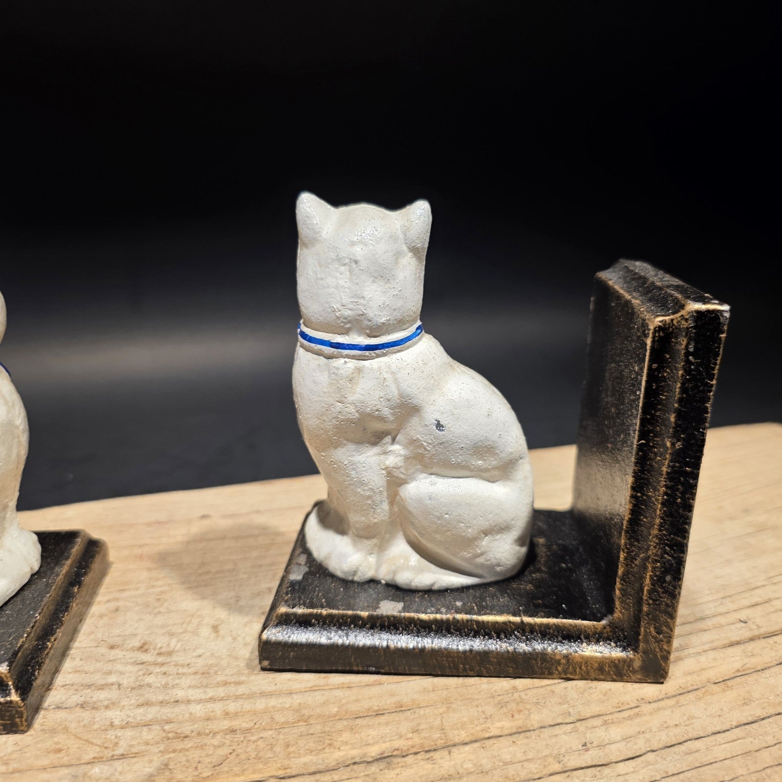 Pair of Vintage Style Cast Iron White Cat Bookends