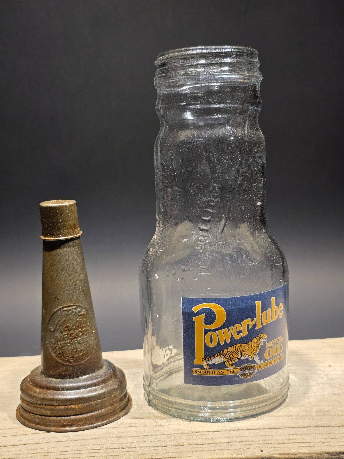 1930s Style Glass Power Lube Oil Bottle w Spout