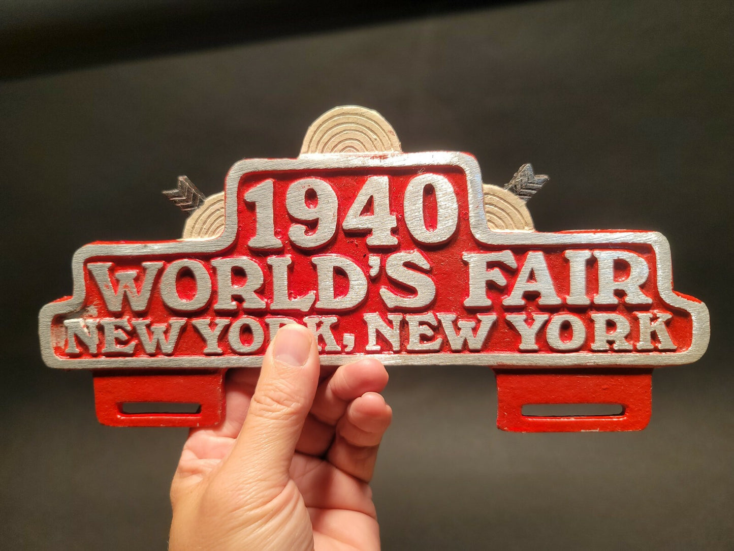 Vintage Antique Style 1940 World's Fair New York License Plate Frame Topper