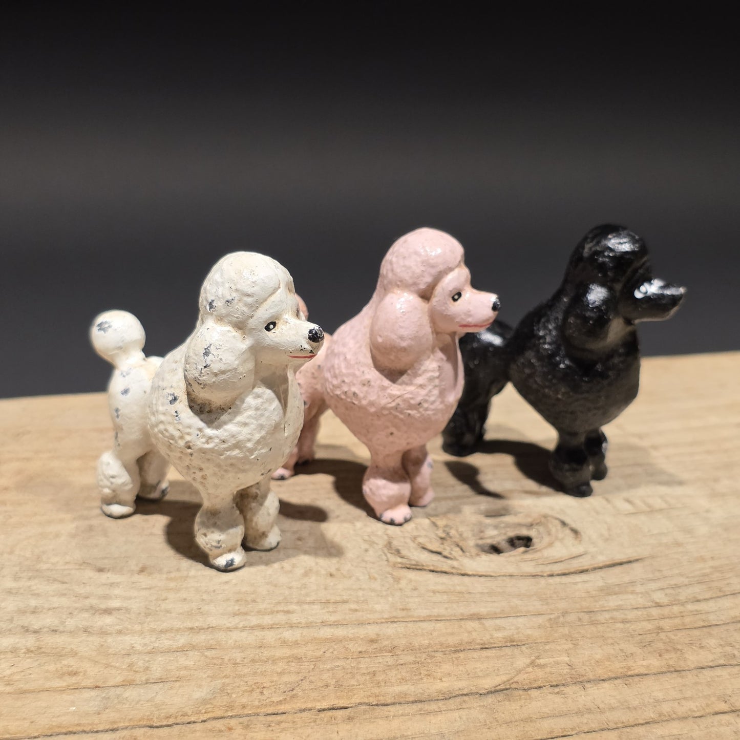 3 Cast Iron Poodle Dog Figurine – Vintage Style Black Poodle Statue
