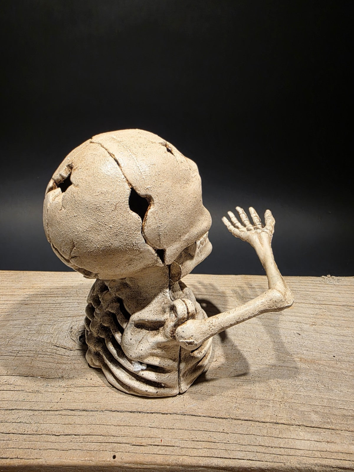 Antique Style Cast Iron Mechanical Halloween Skeleton Coin Bank