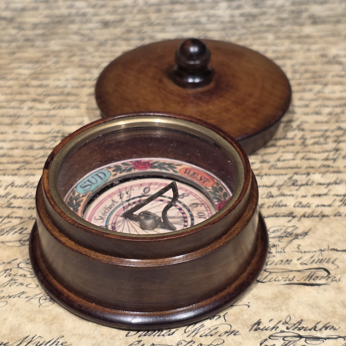 Wood Cased Sundial Compass – Vintage Style Nautical Instrument