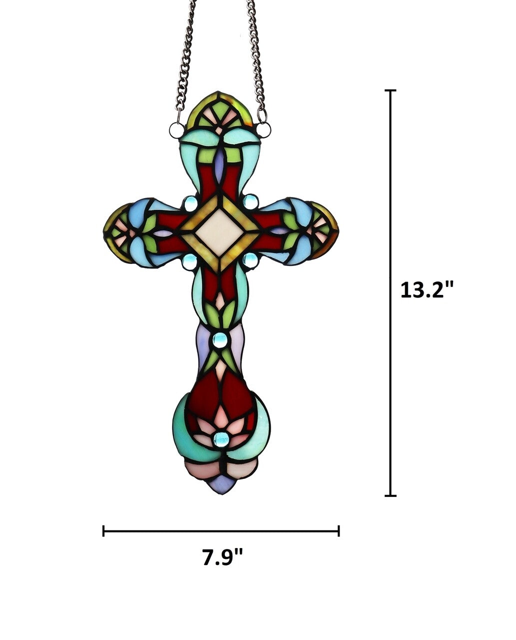 13.2" Stained Glass Cross Window Hanging Panel Suncatcher