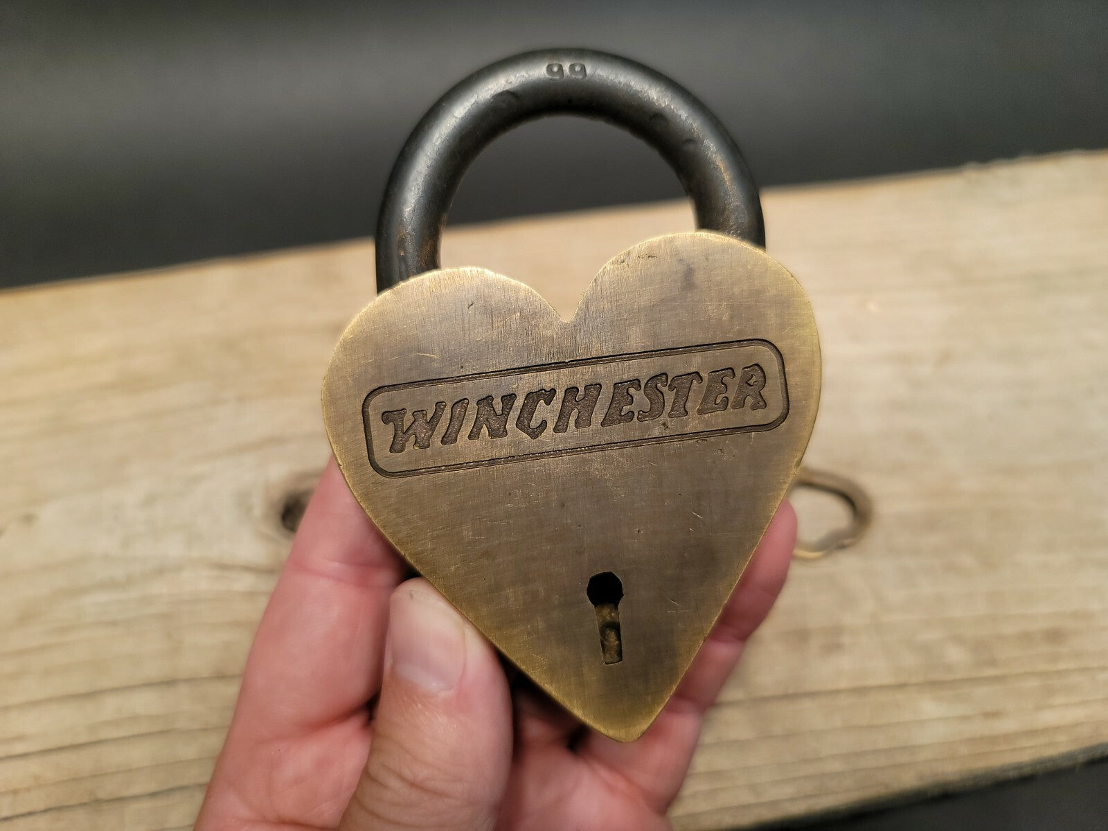 Antique Vintage Style Brass Heart Winchester Firearms Ammo Box Padlock Lock 