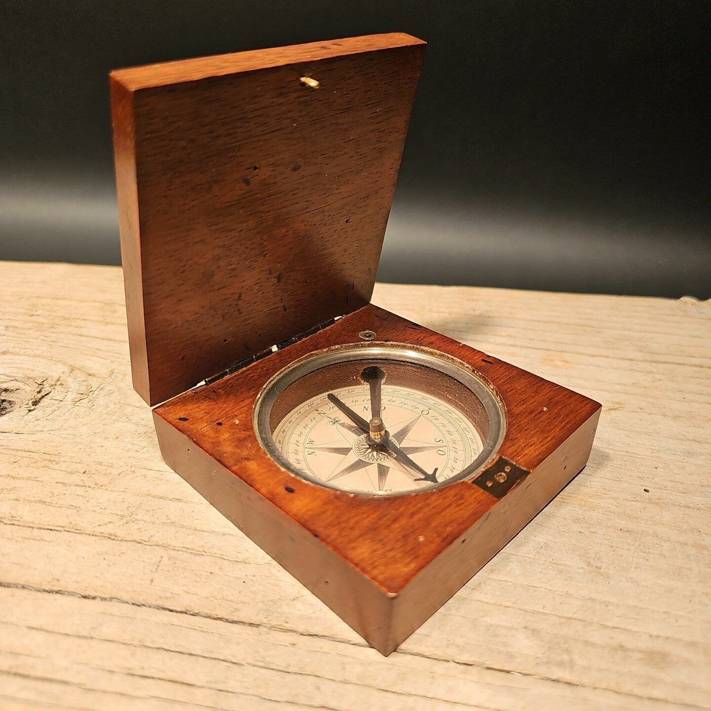 Antique Style Wood Brass Compass Box