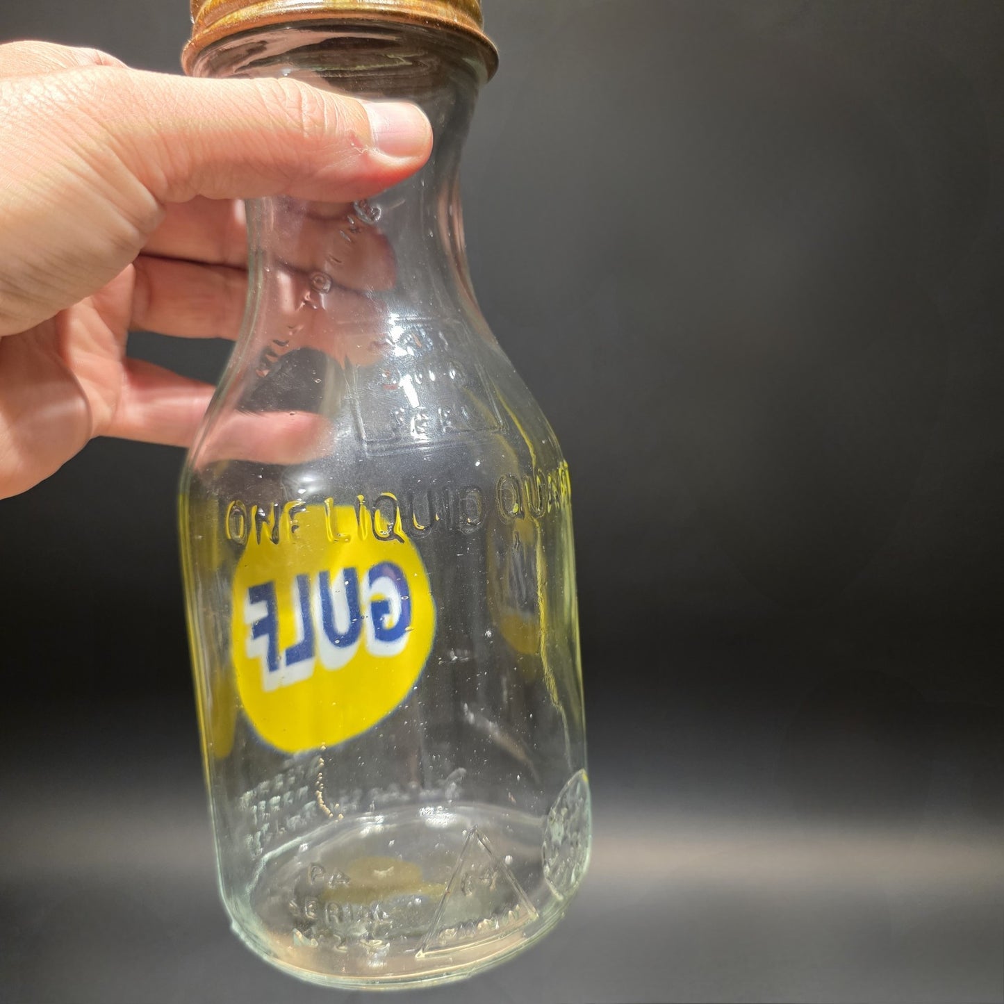 1930s Style Glass Gulf Oil Bottle w Spout