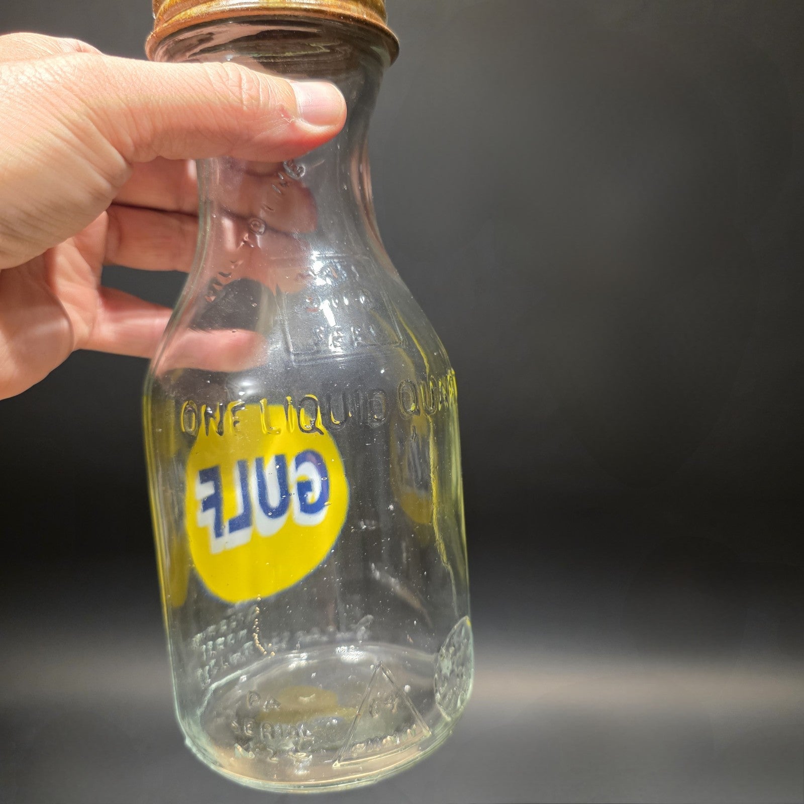 1930s Style Glass Gulf Oil Bottle w Spout