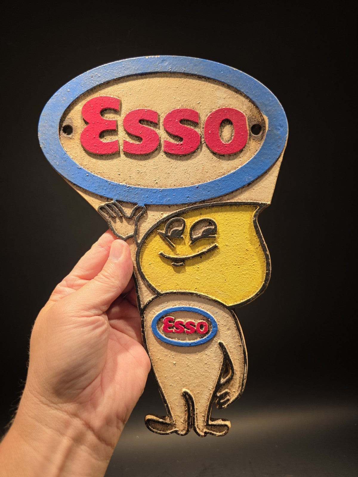 11" Vintage Style Gas Station Advertising Esso Oil Drop Cast Iron Sign