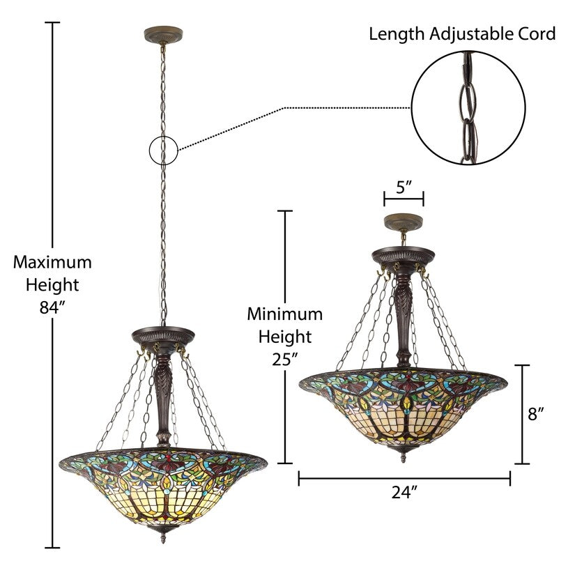 24" Wide Stained Glass Inverted Pendant Uplight Ceiling Light