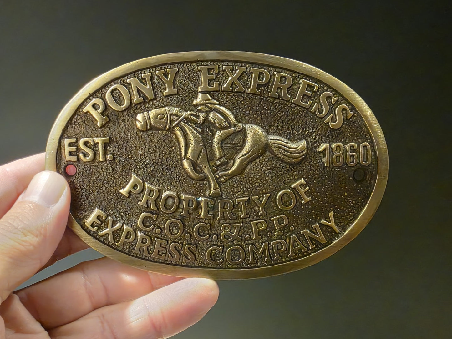 5" Antique Vintage Style Brass Pony Express Oval Plaque