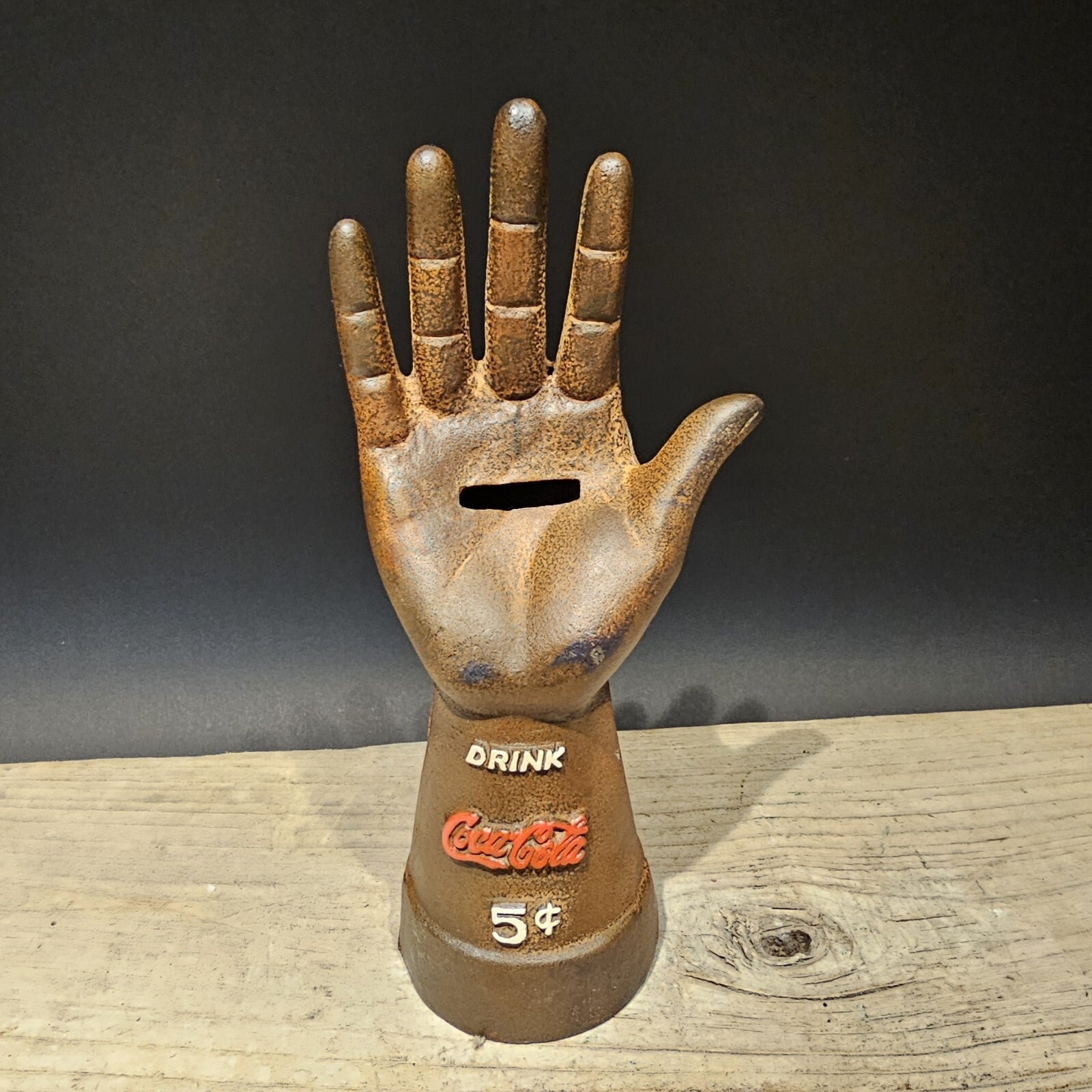 Vintage Antique Style Cast Iron Coca Cola Hand Coin Bank