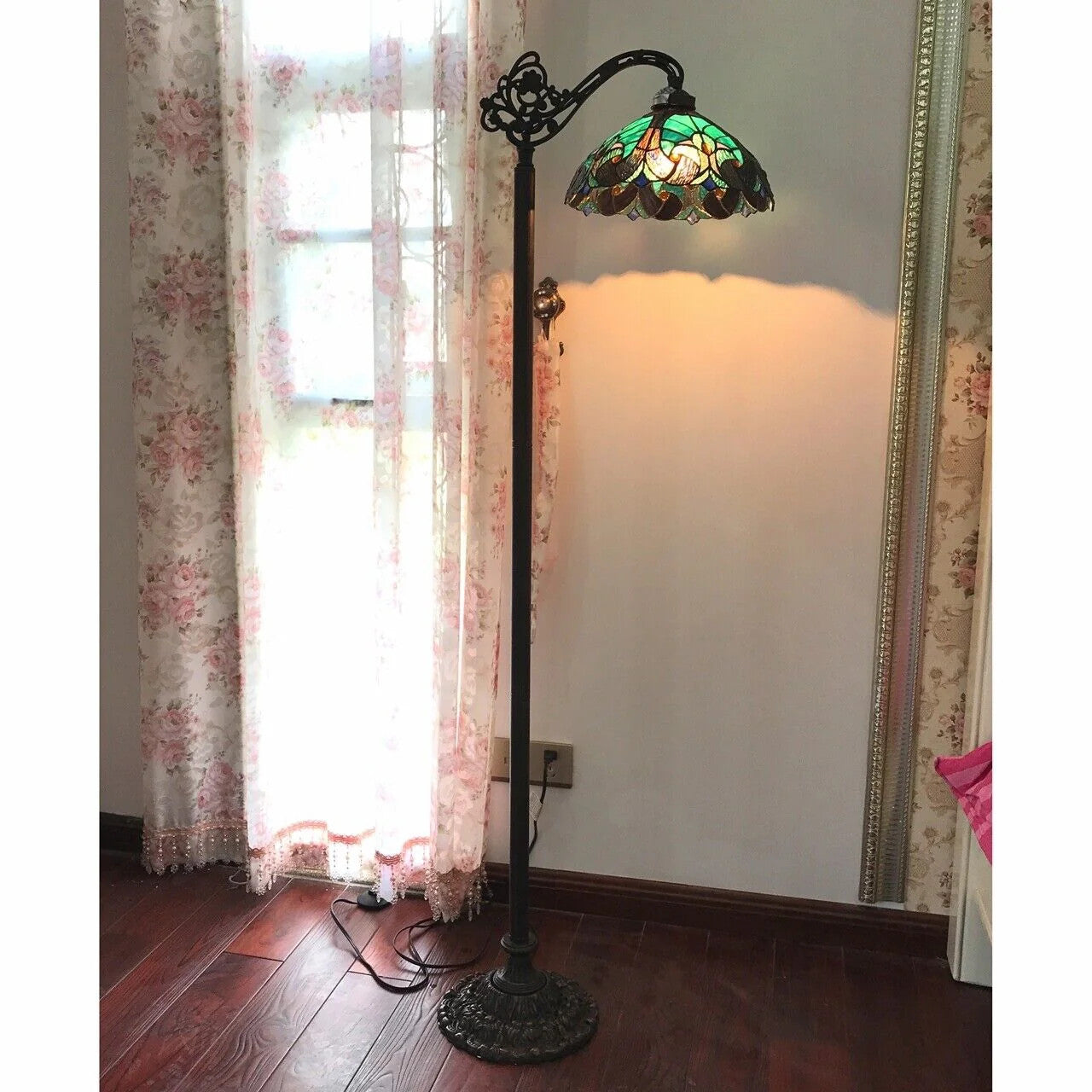 60" Antique Vintage Style Stained Glass Reading Floor Lamp