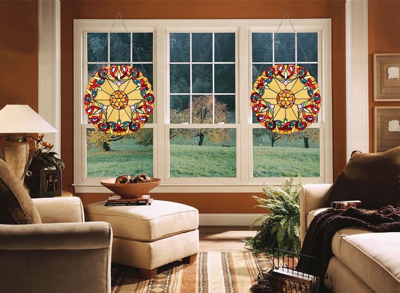 20" Round Stained Glass Window Hanging Panel Suncatcher