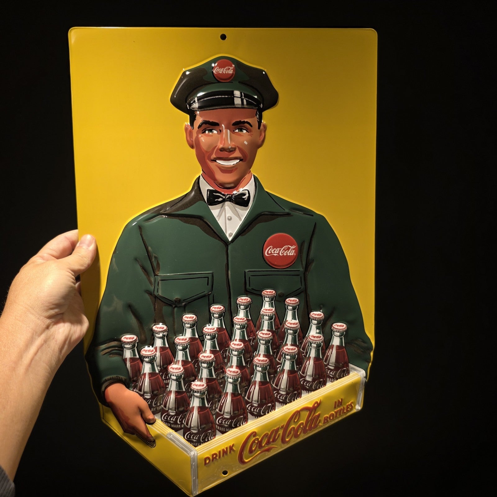 20" Vintage Style Coca-Cola Delivery Man Sign Embossed Coke Advertising