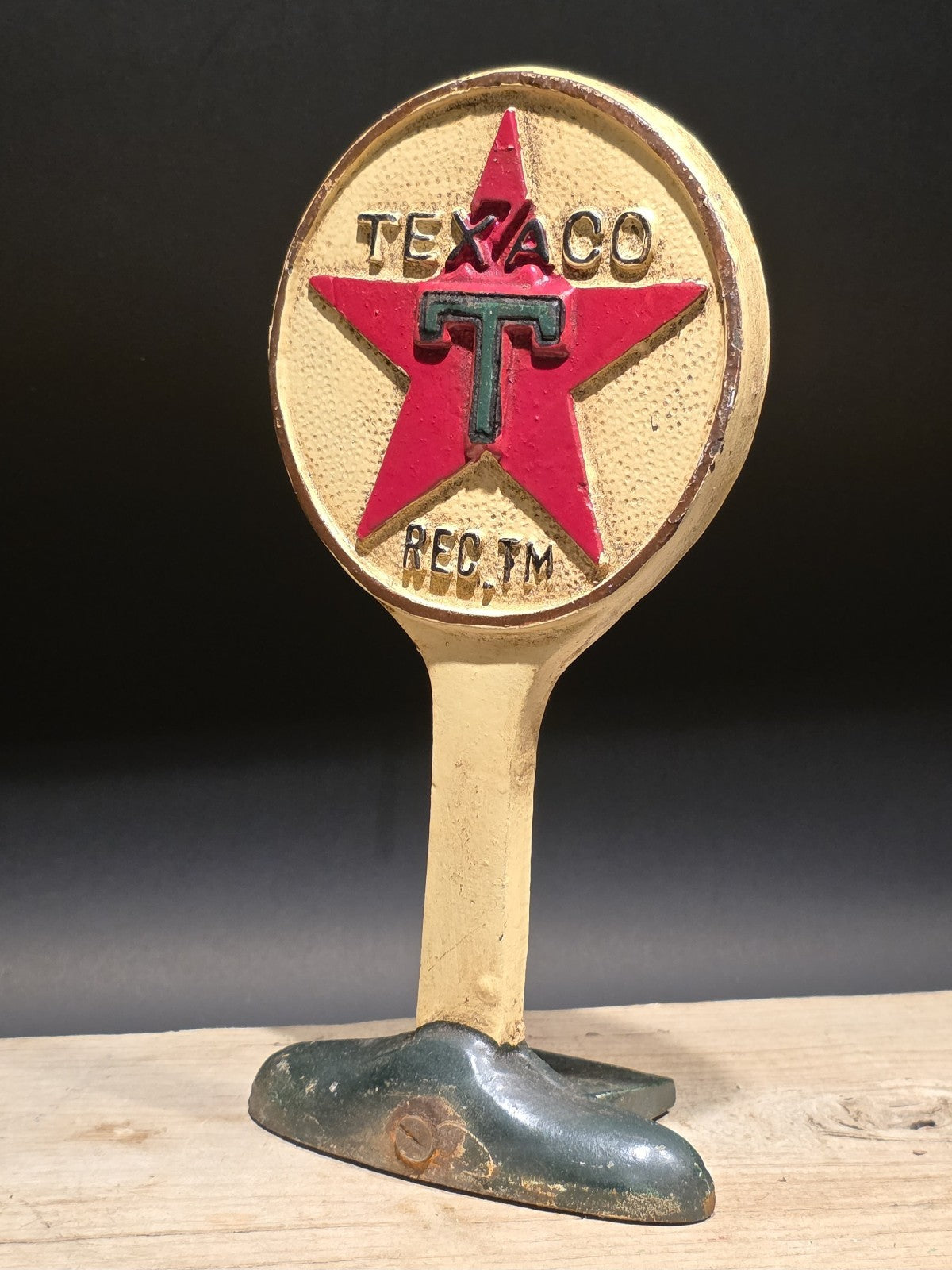 9.5" Vintage Style Texaco Cast Iron Doorstop Lollipop Sign Base Advertising