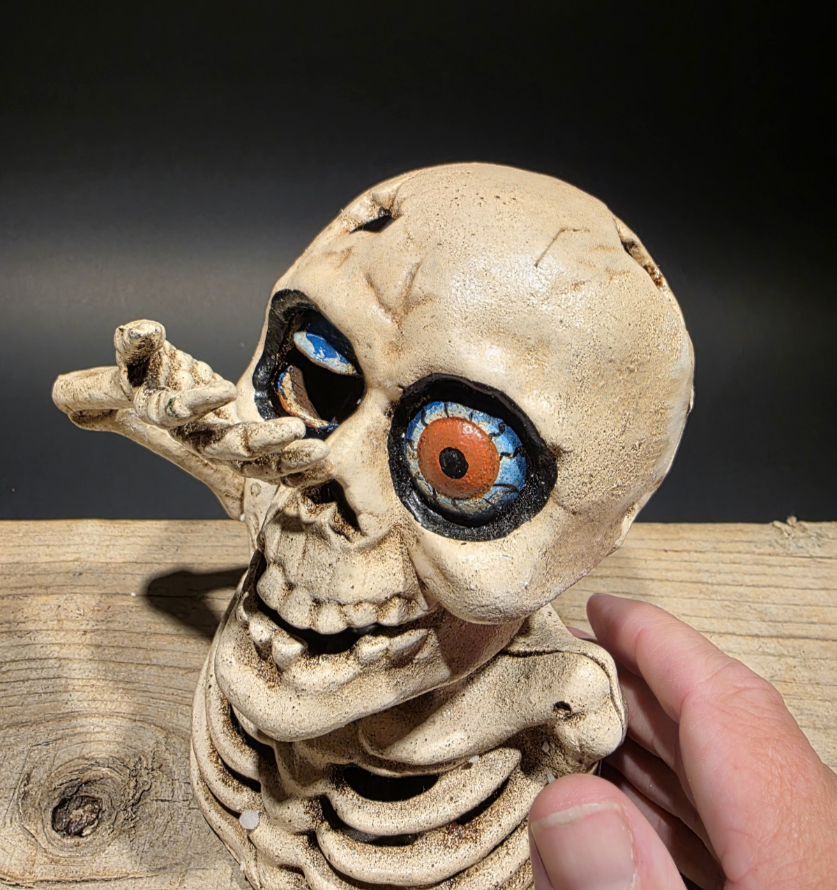 Antique Style Cast Iron Mechanical Halloween Skeleton Coin Bank