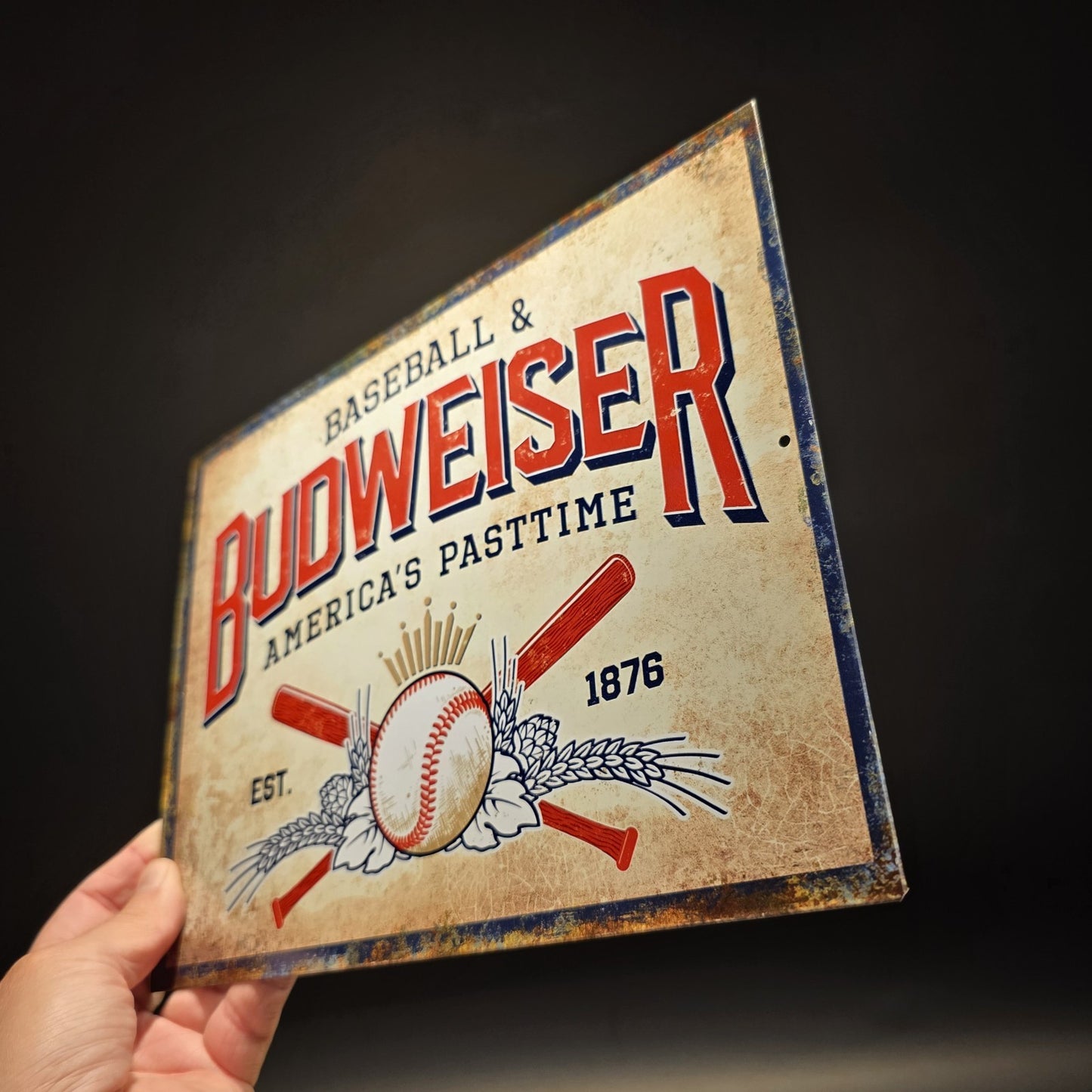 10.75" Vintage Style Budweiser Baseball Tin Sign Beer Advertising