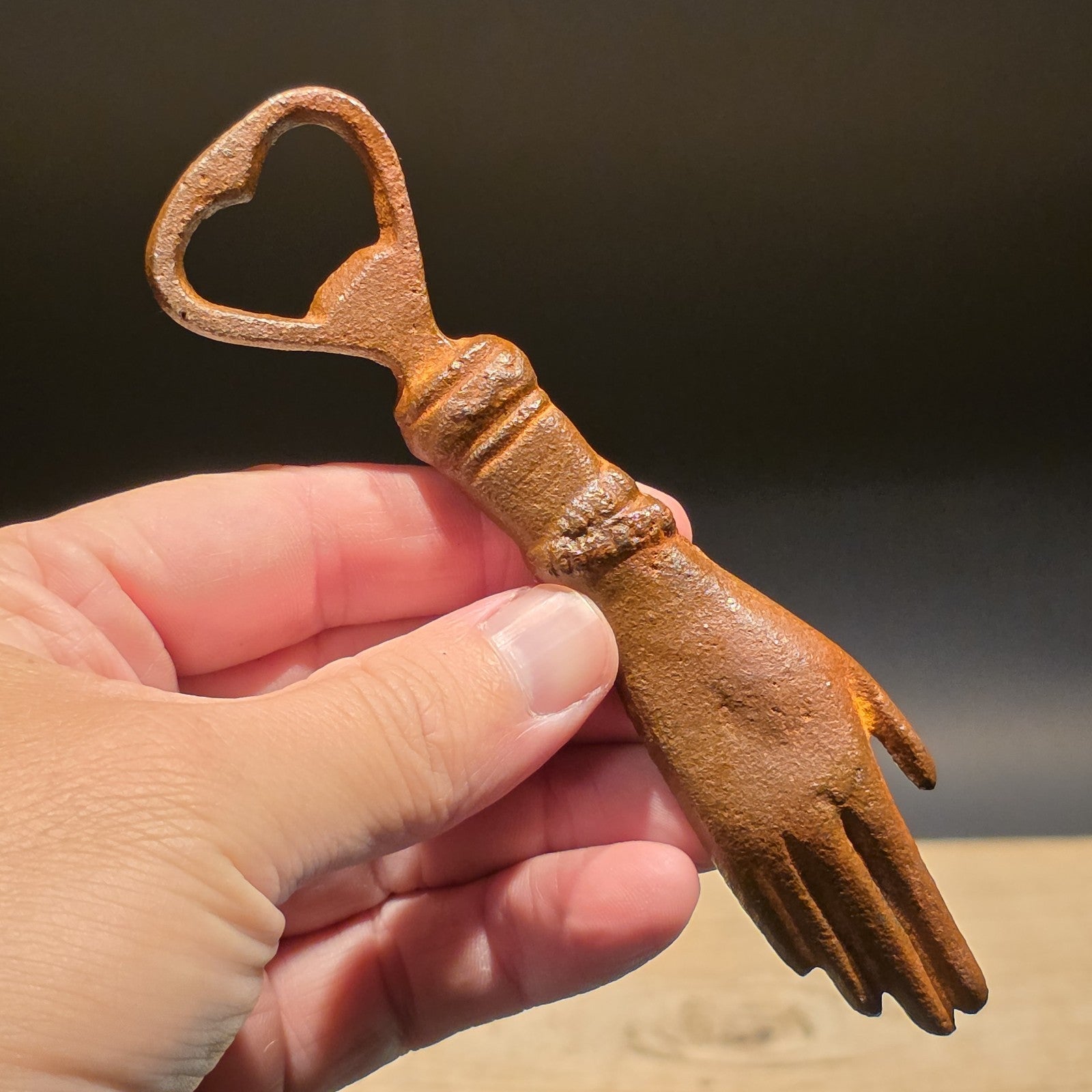 5 1/2" Cast Iron Heart in Hand Odd Fellows Bottle Opener