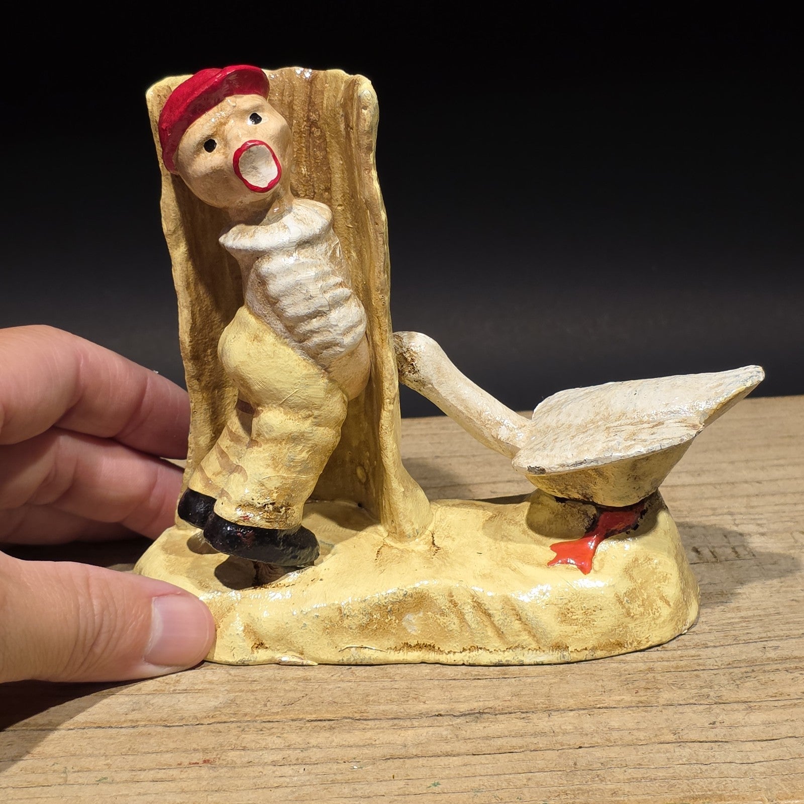 Antique Style Cast Iron Folk Art Boy & Goose Figurine
