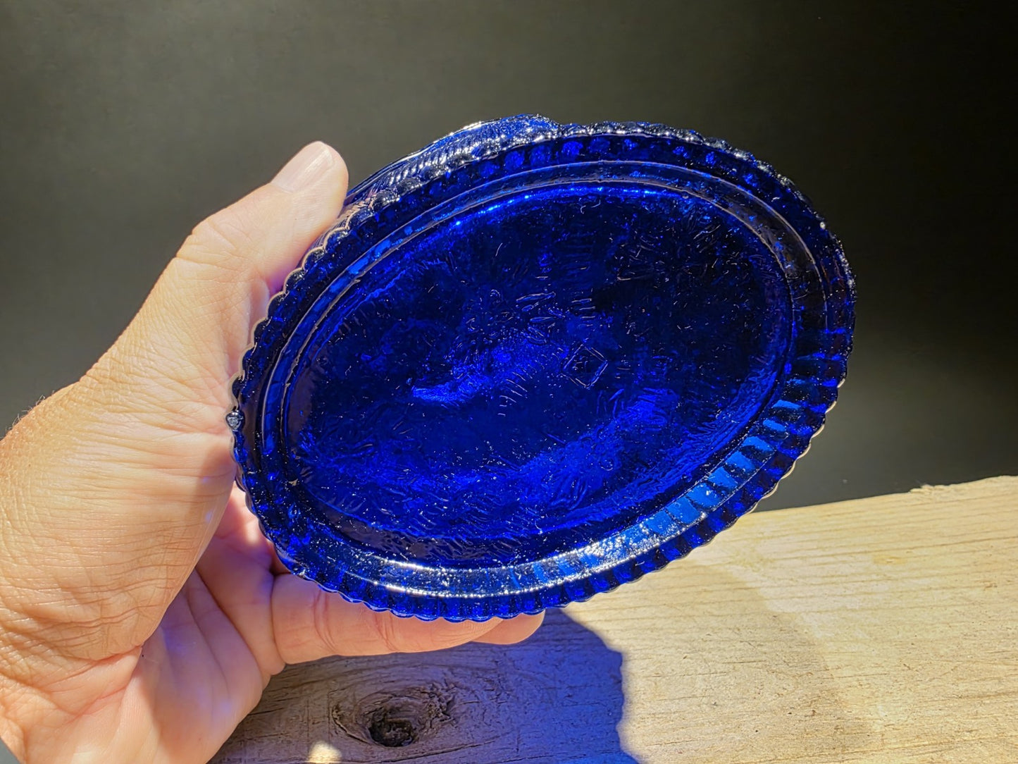 Vintage Style Cobalt Blue Depression Glass Swan Candy Dish Box
