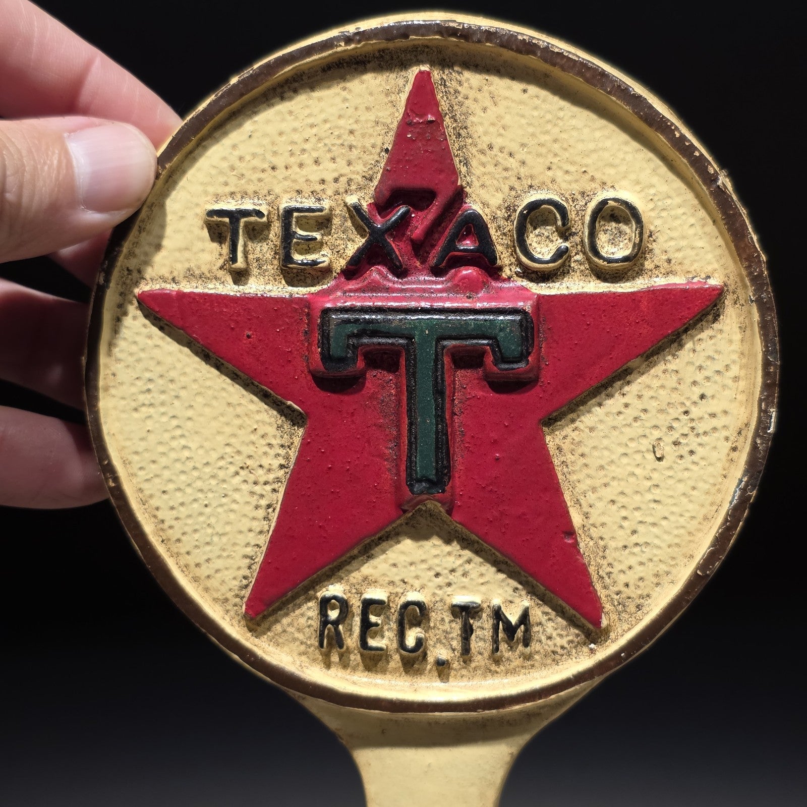 9.5" Vintage Style Texaco Cast Iron Doorstop Lollipop Sign Base Advertising