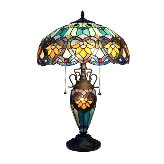 23.6" Antique Vintage Style Stained Glass Lighted Base Table Lamp