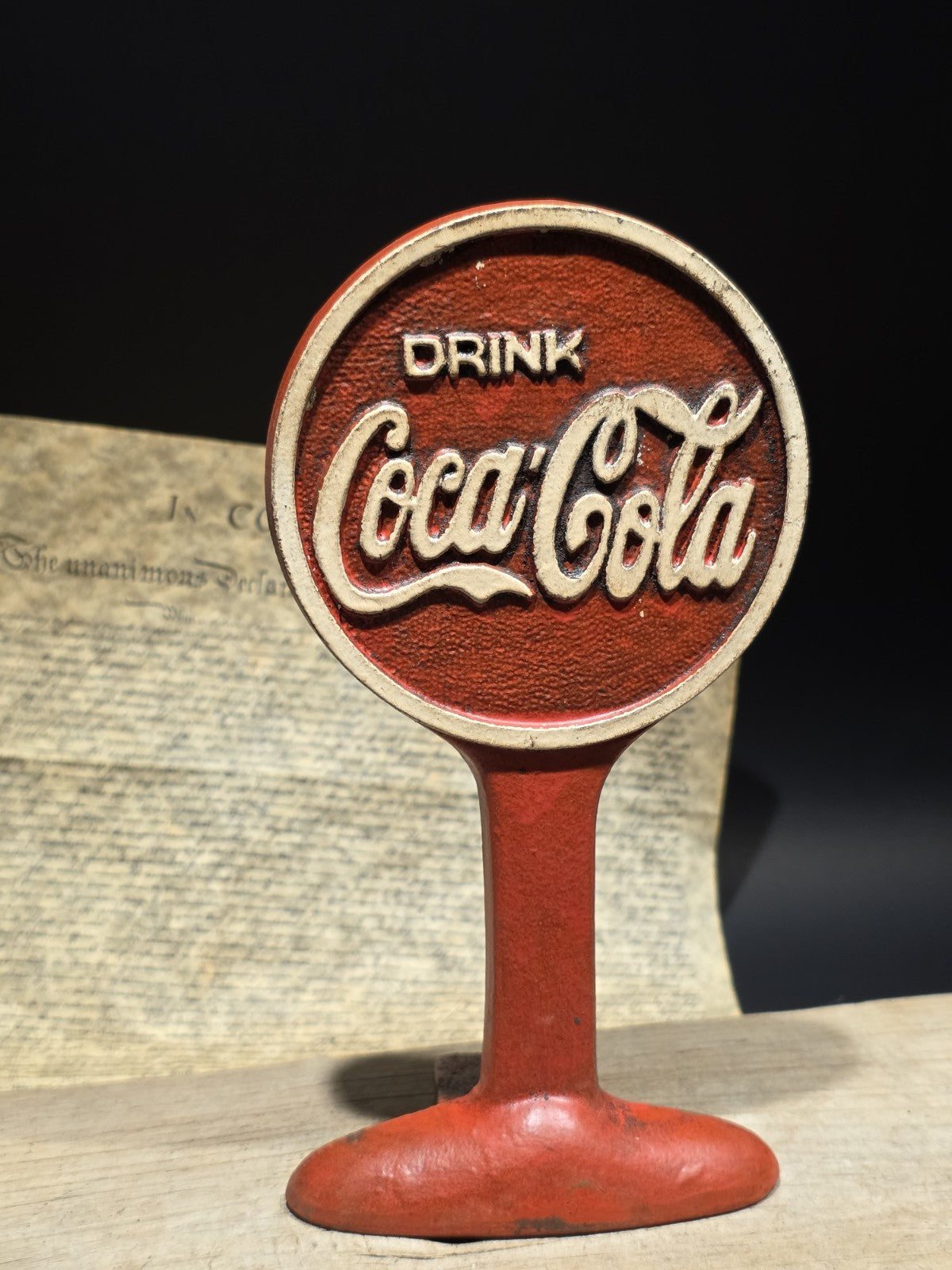9.5" Vintage Style Coca Cola Cast Iron Doorstop Lollipop Sign Base Advertising