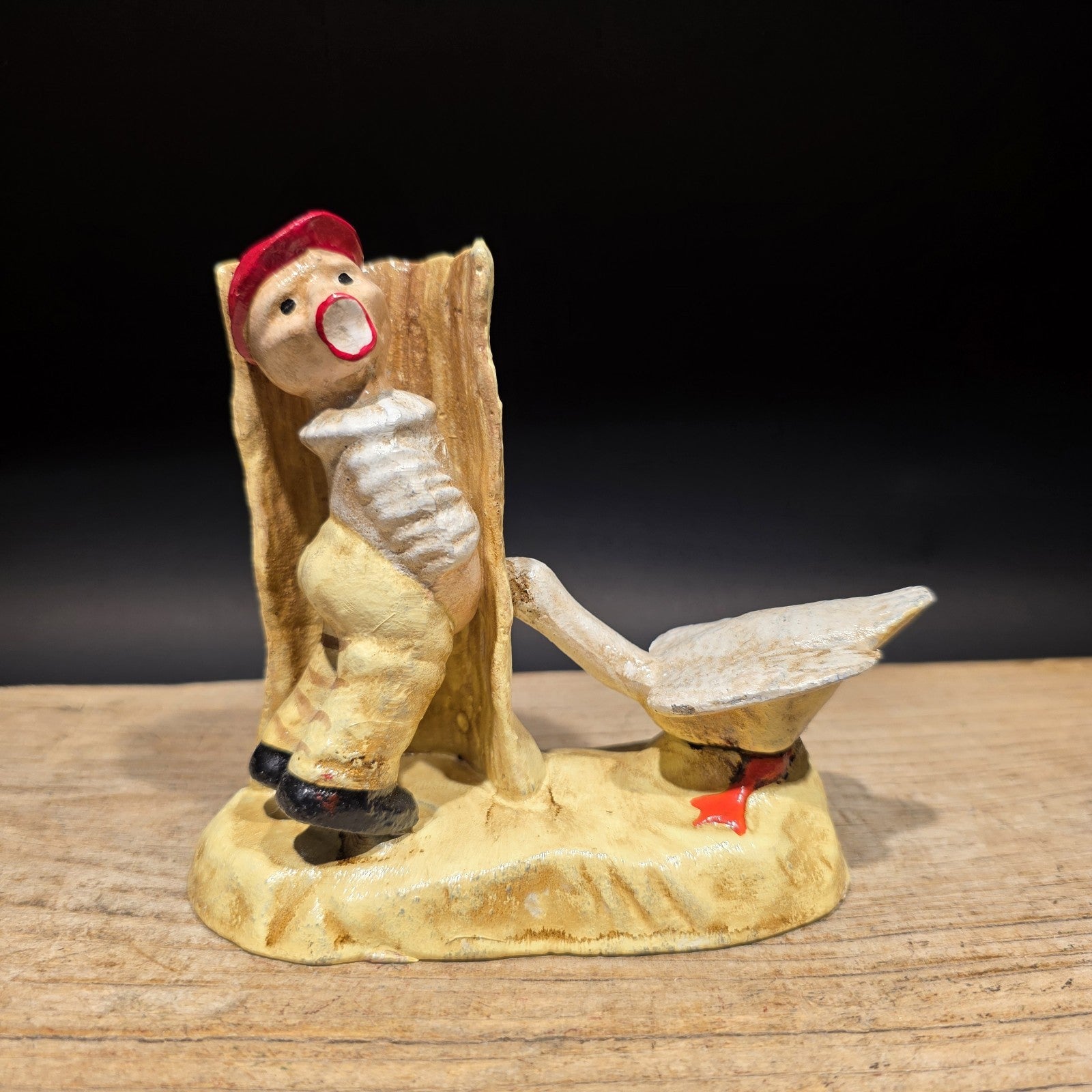 Antique Style Cast Iron Folk Art Boy & Goose Figurine