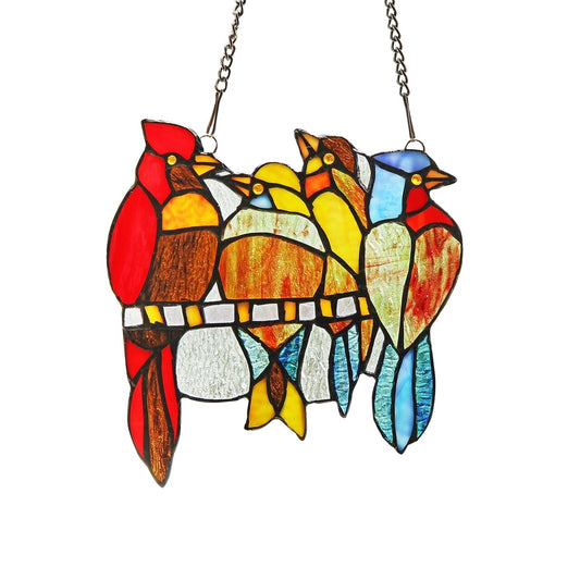 8.9" Bird Stained Glass Window Hanging Panel Suncatcher