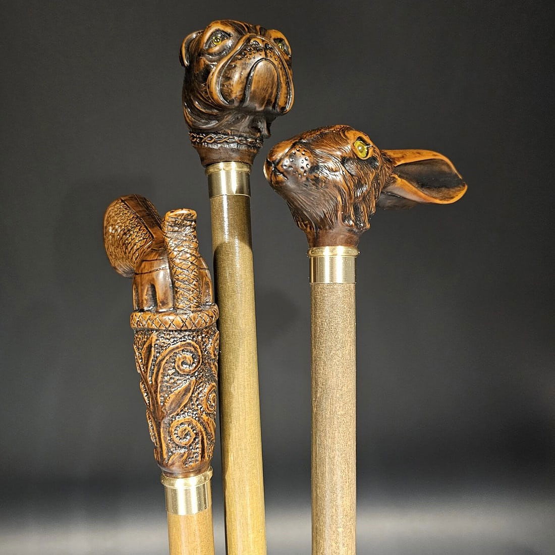 36" Antique Style Lot of 3 Figural Walking Stick Canes