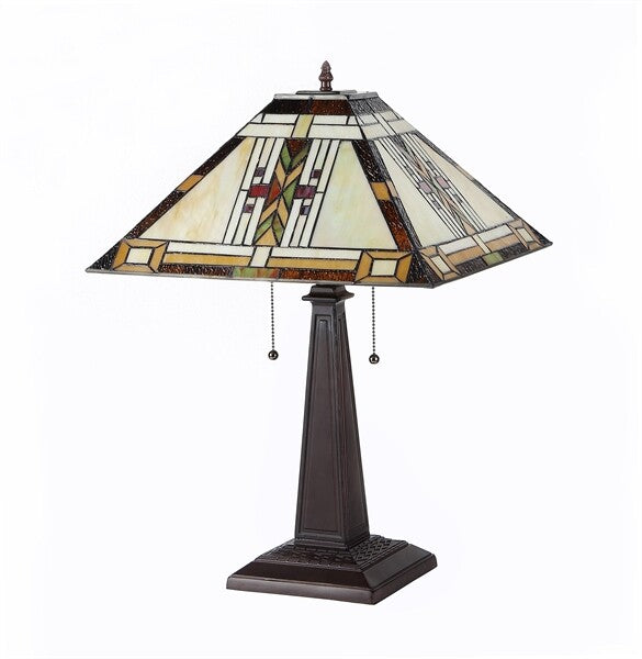 23.2" Antique Vintage Style Stained Glass Mission Table Lamp