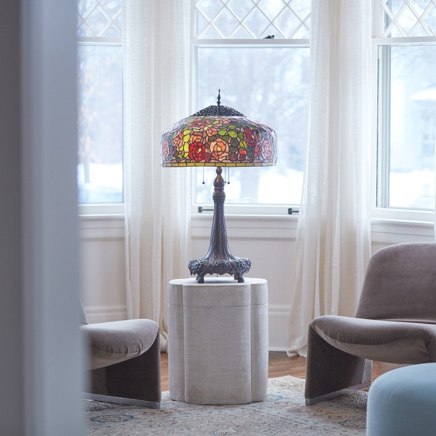 35.5'' Rose Bush Tiffany-Style Stained Glass Table Lamp