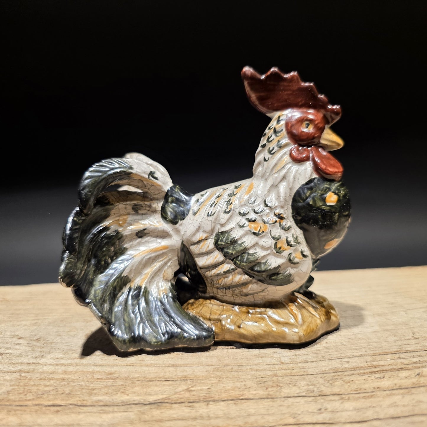 Ceramic Rooster Figurine – Majolica Style Farmhouse Chicken Decor