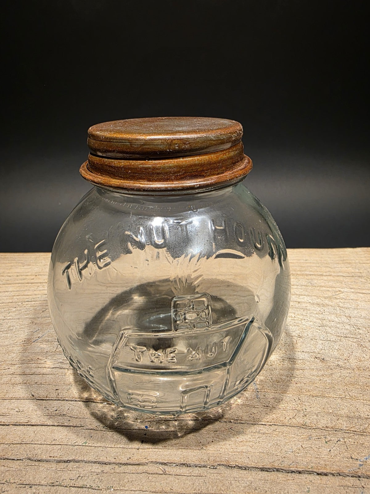 4 1/2" Antique Vintage Style Glass Nut House Store Jar